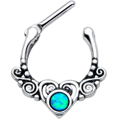 16G 3/8 Green Synthetic Opal Winged Heart Cartilage Clicker