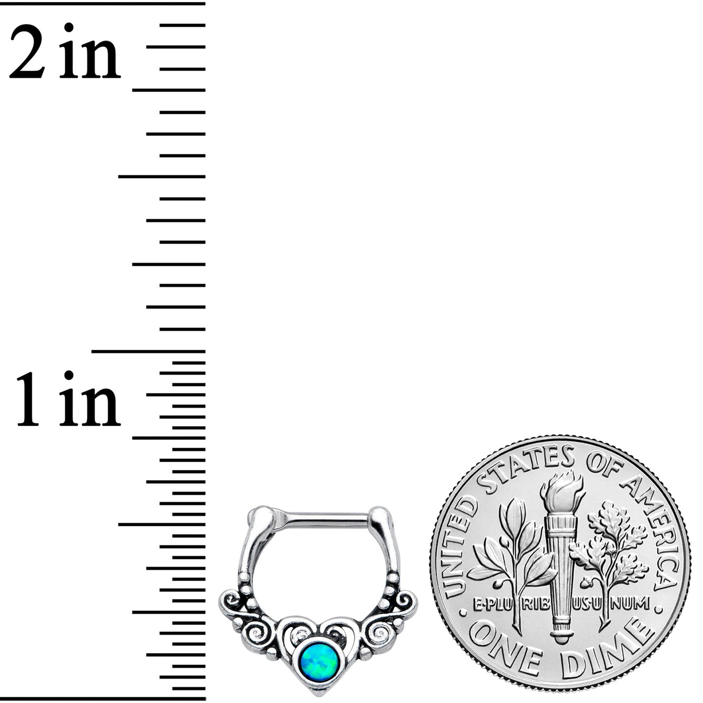 16G 3/8 Green Synthetic Opal Winged Heart Cartilage Clicker