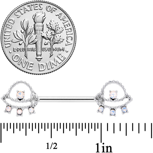 14G 9/16 White Faux Opal UFO Barbell Nipple Ring Set
