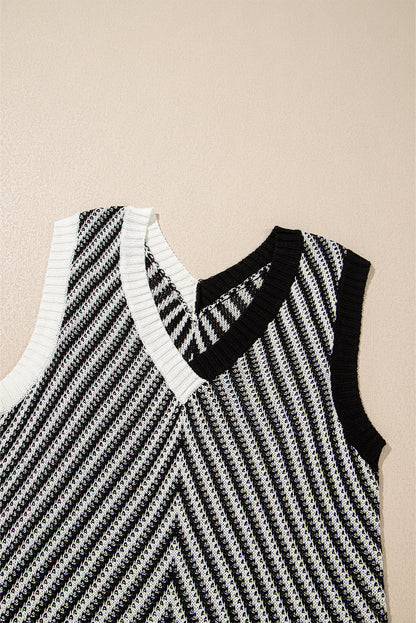 Contrast Chevron Knit V-Neck Sweater Vest