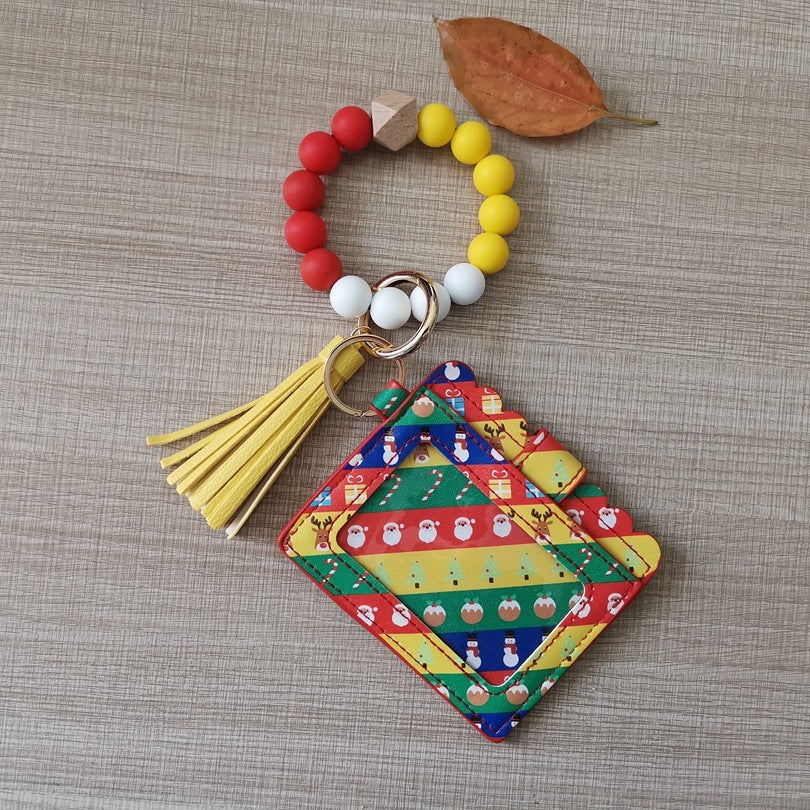 Silicone Beads Bracelet Key Chain Leopard Print