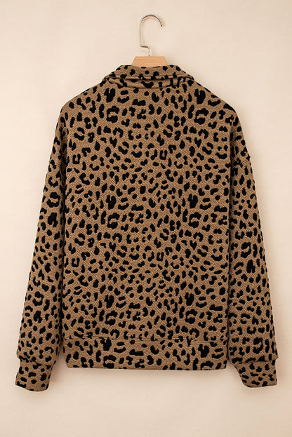 Leopard Quarter-Zip Drop Shoulder Sweatshirt