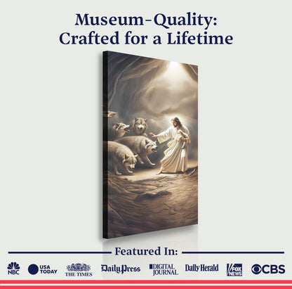 Jesus Protects The Lamb From Wolves Faith Wall Art VII