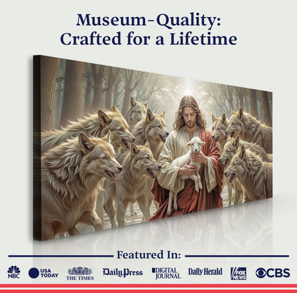 Jesus Protects The Lamb From Wolves Faith Wall Art II
