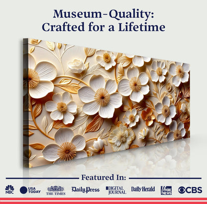 White And Golden Blooms Impasto Wall Art