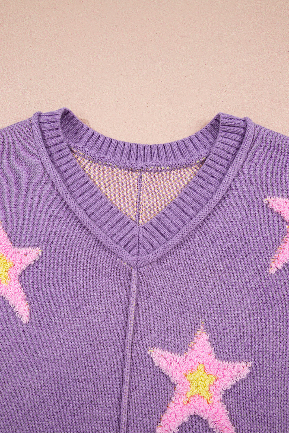 Star Graphic V-Neck Drop Shoulder Oversized Sweater