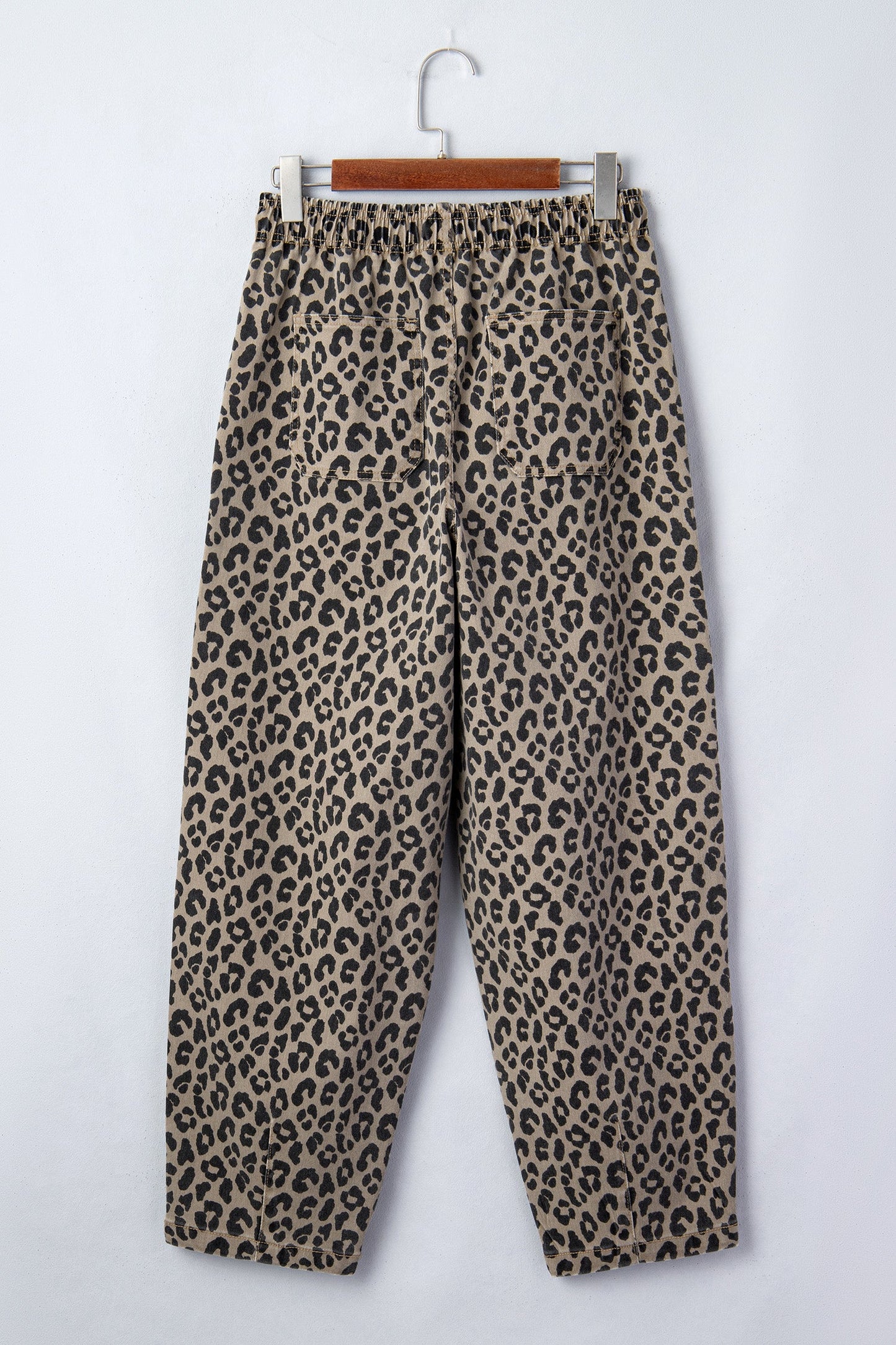 Leopard Drawstring Elastic Waist Loose Denim Pants