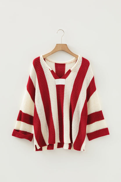Colorblock Stripe V-Neck Bracelet Sleeve Sweater