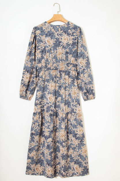 Floral Smock High Waist Long Sleeve Dress