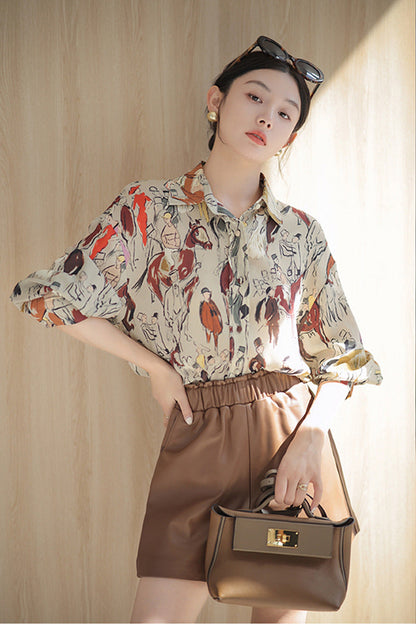 Fashion Loose Straight Leather Shorts Women