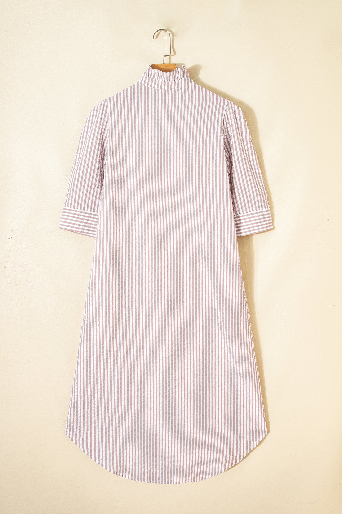 Stripe Frill Collar Half Sleeve Maxi Dress