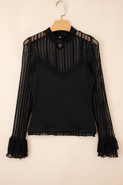 Lace Patchwork Flounce Sleeve Top