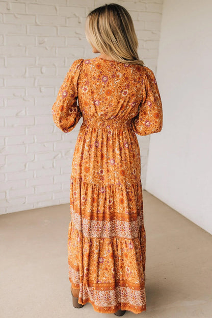 Floral Smocked Waist Long Sleeve Maxi Dress