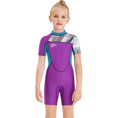 Girls' Short-Sleeve Snorkeling and Surfing Swimwear