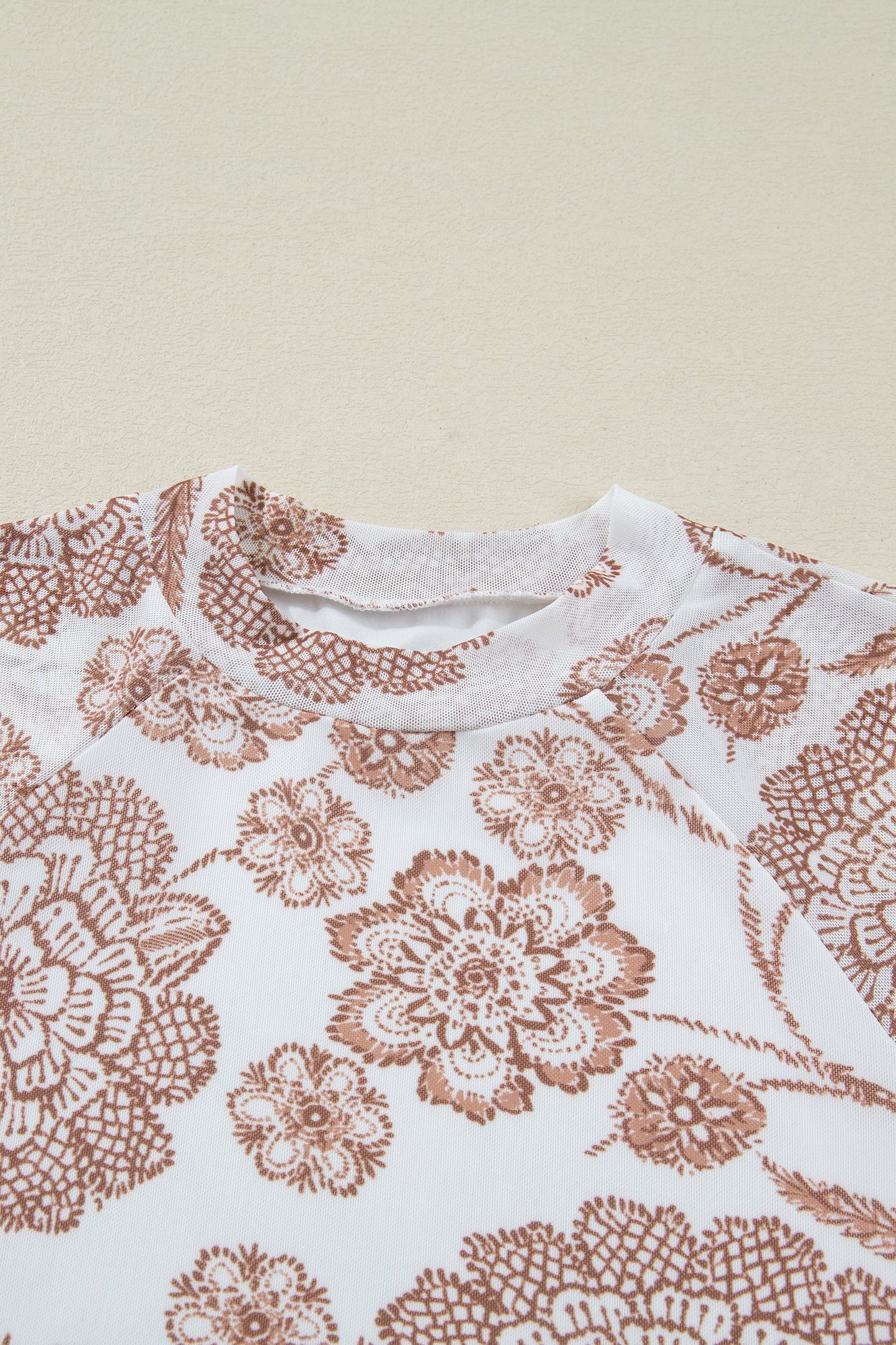Floral Mesh Thumbhole Long Sleeve Top