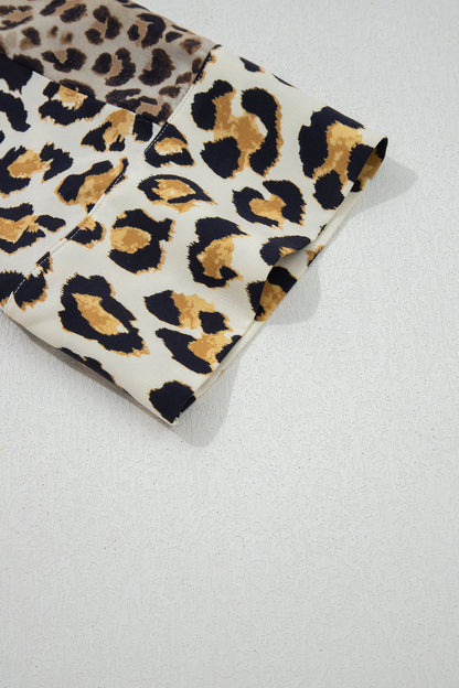 Leopard Patchwork 3/4 Sleeve Loose Shirt