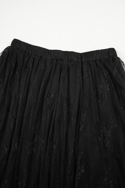 Lace Cascading Tiered High Waist Maxi Skirt