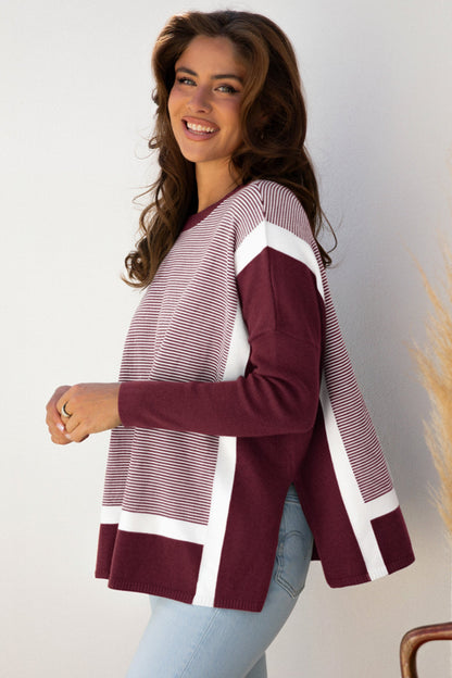 Stripe Colorblock Patchwork Dolman Sleeve Sweater