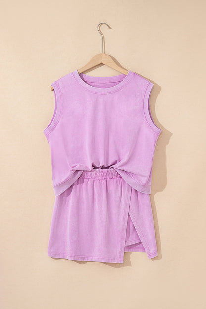 Mineral Wash Tank Top and Lined Split Skirt Set