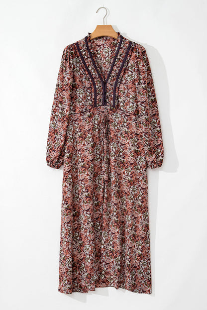Floral Split Front Tiered Frill Midi Dress