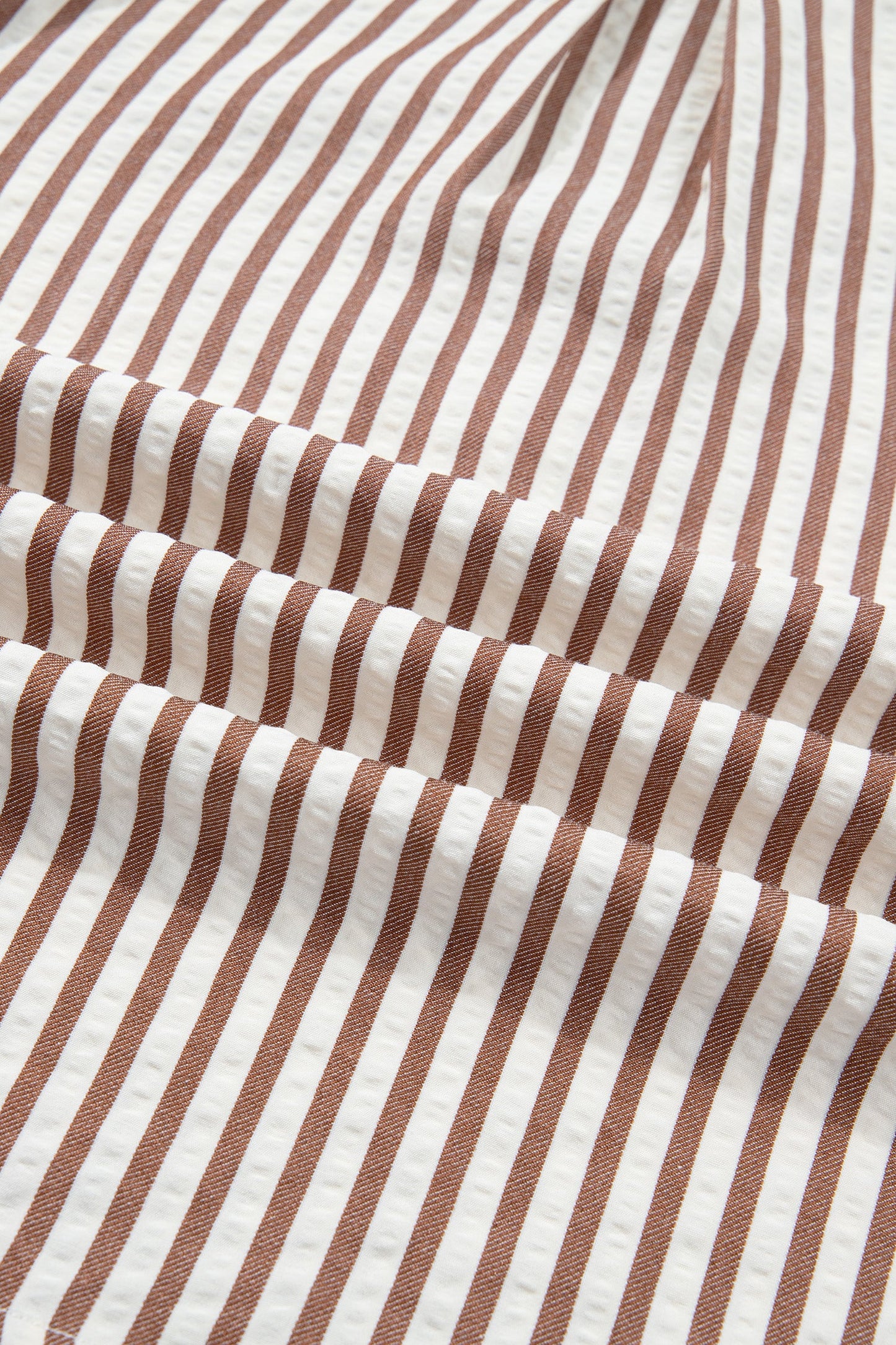 Stripe Collar Split Neck Bubble Sleeve Blouse