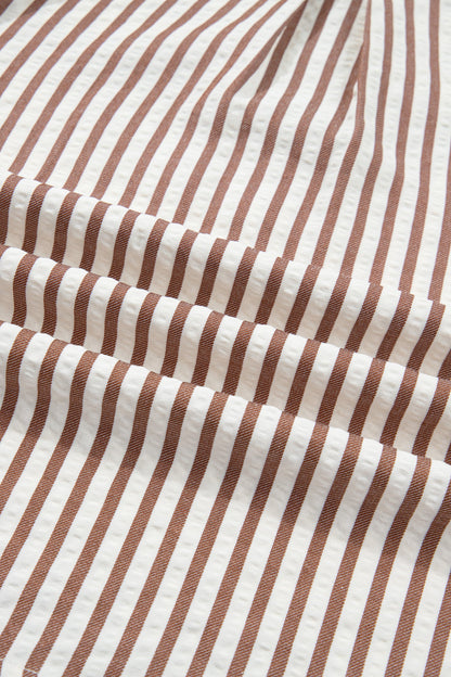 Stripe Collar Split Neck Bubble Sleeve Blouse