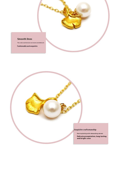 Pure Gold Ginkgo Leaf Pearl Necklace