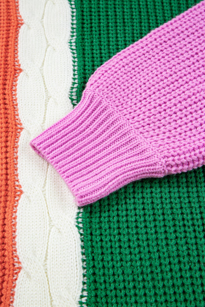 Colorblock Textured Knit Drop Shoulder Sweater