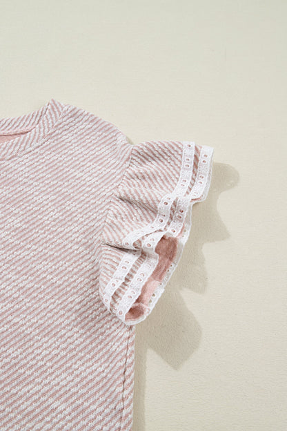 Twilled Lace Ruffle Short Sleeve Blouse