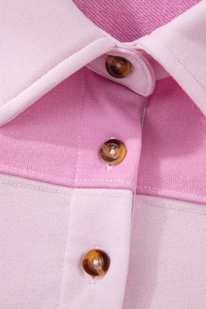 Raw Seam Colorblock Patchwork Button Polo Dress
