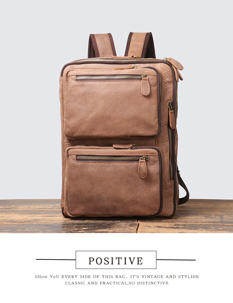 Men's Large Capacity Leather Travel Backpack