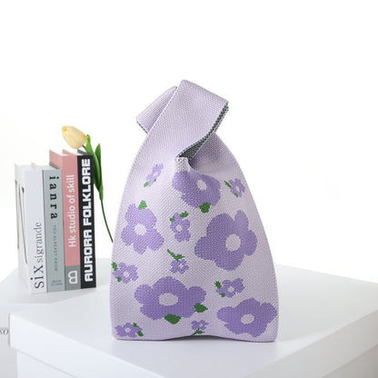 Checkerboard Knitted Shopping Tote