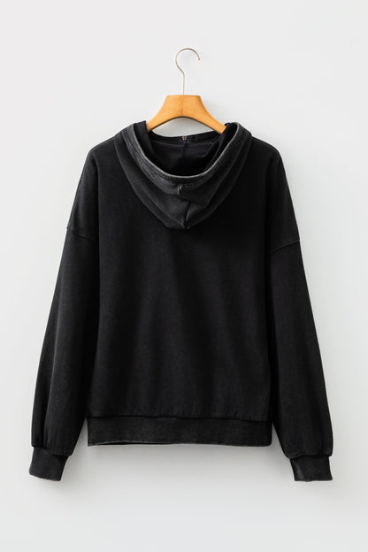 Solid Half-Zip Kangaroo Pocket Baggy Hoodie