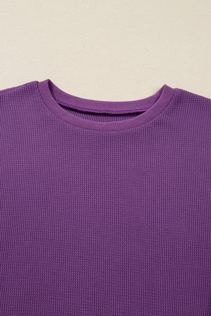 Solid Ribbed Raw Seam Patchwork Drop Shoulder Sweatshirt