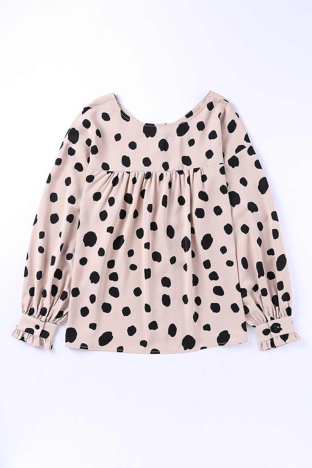 Button Frill Cuff Oversize Puff Sleeve Blouse
