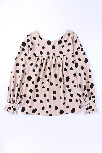 Button Frill Cuff Oversize Puff Sleeve Blouse