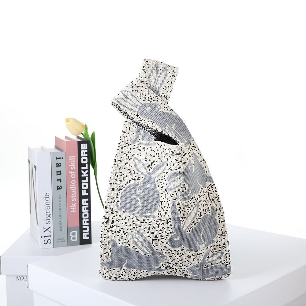 Checkerboard Knitted Shopping Tote