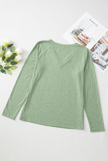 Solid Color V-Neck Long Sleeve Stretchy Top