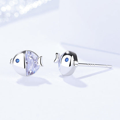 S925 Sterling Silver Kissing Gourami Stud Earrings