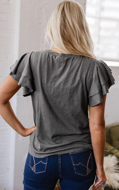 Solid Layered Ruffle Short Sleeve Round Neck Top