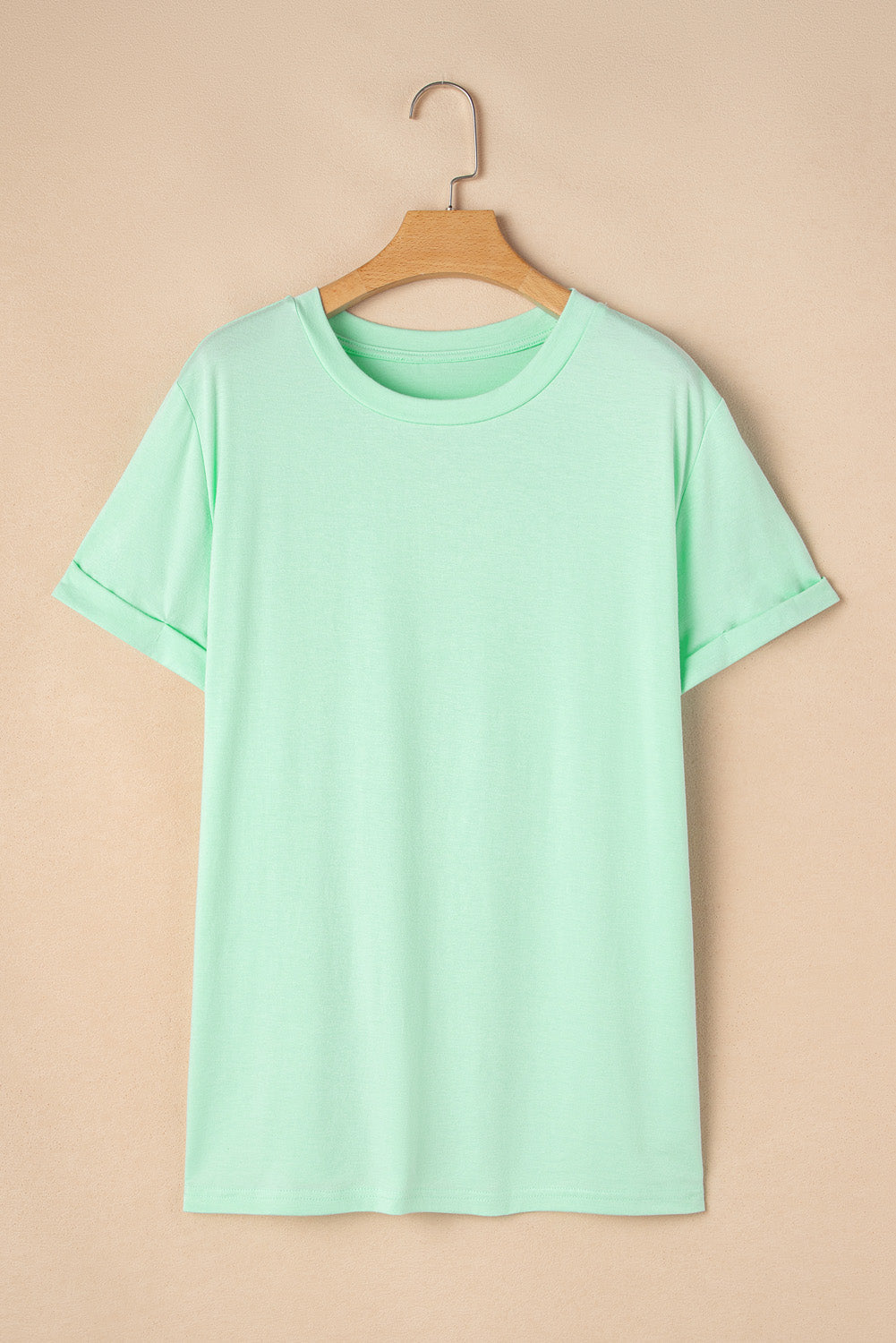 Plus Size Round Neck Roll Sleeve T-shirt