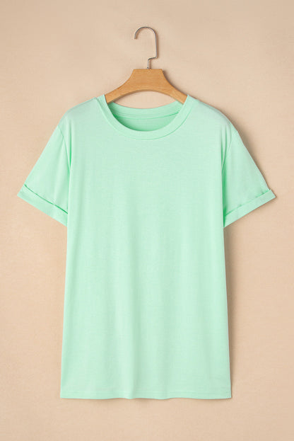 Plus Size Round Neck Roll Sleeve T-shirt