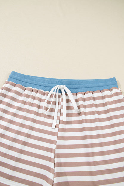 Plus Size Stripe Contrast Trim Pullover and Shorts Set