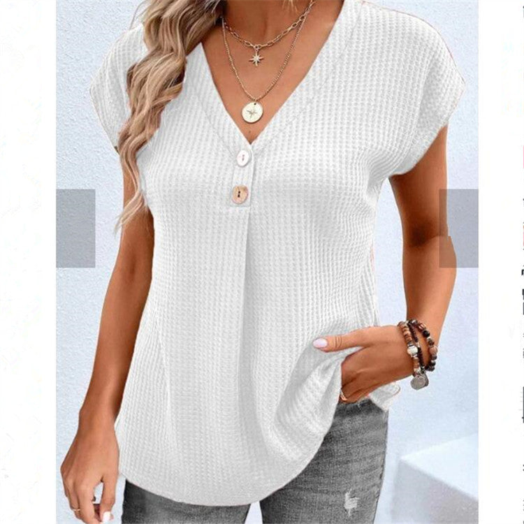 Euro-American Buttoned Short Sleeve Top