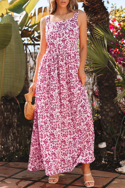 Floral Cutout Back Empire Waist Maxi Dress
