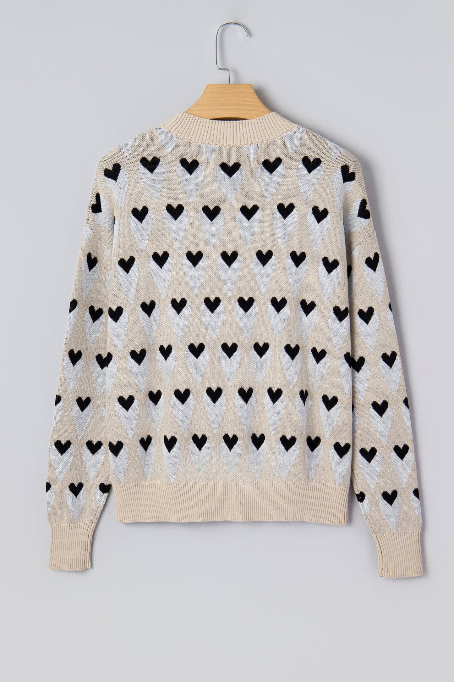 Valentine Geometric Heart Ribbed Trim Sweater
