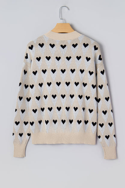 Valentine Geometric Heart Ribbed Trim Sweater