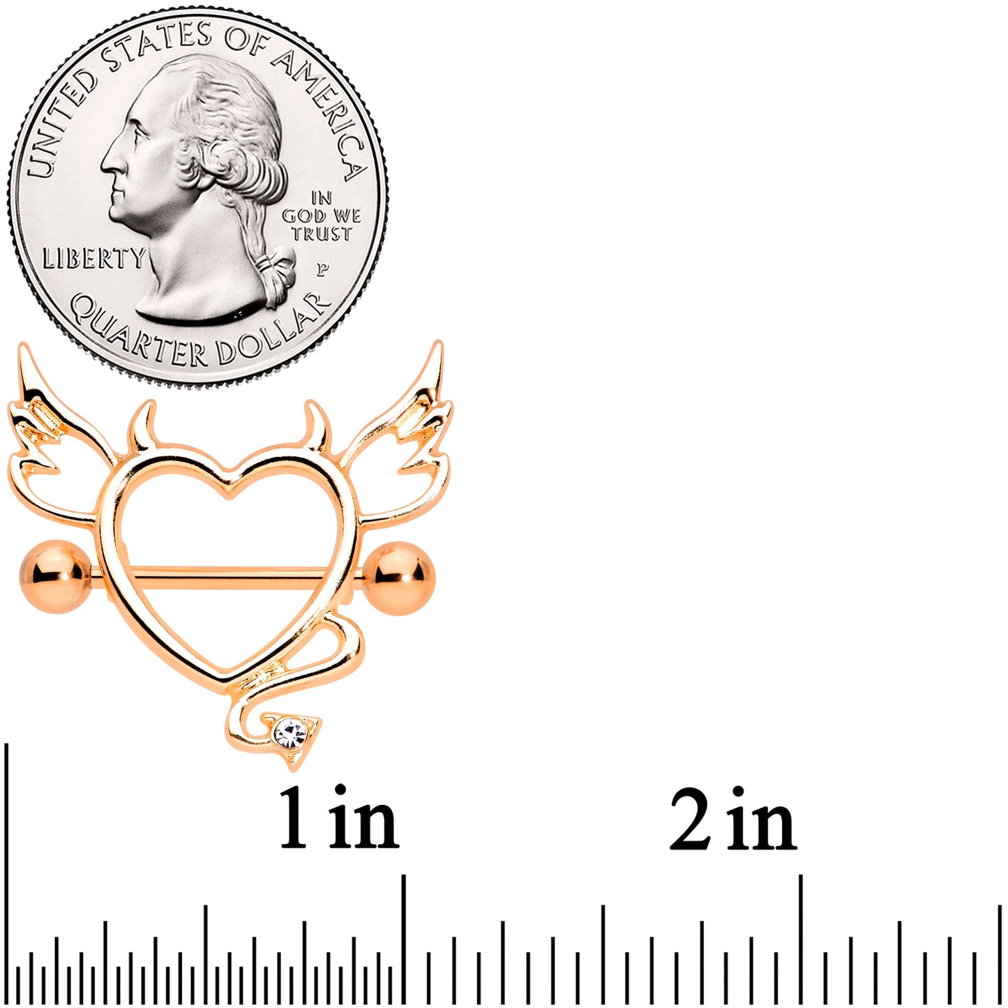 14G 9/16 Clear Gem Rose Gold Tone Devil Heart Nipple Shield Set