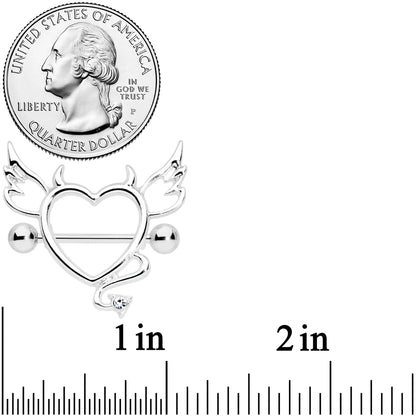 14G 9/16 Clear Gem Devil Heart Nipple Shield Set