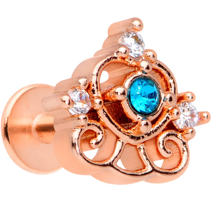 16G 1/4 Clear Blue Gem Rose Gold Hue Graceful Heart Labret Tragus